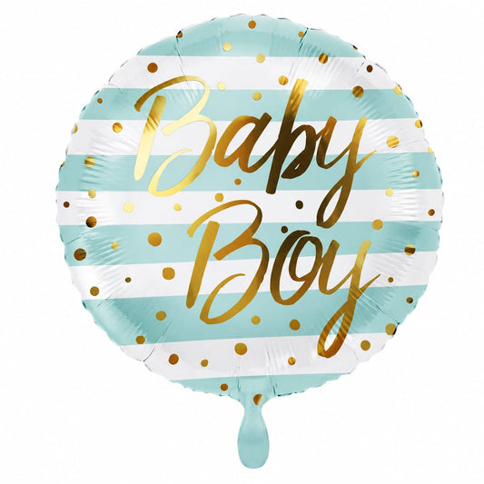 Baby Boy Folienballon 45cm-Blau -Weiß mit Goldschrift /Helium geeignet