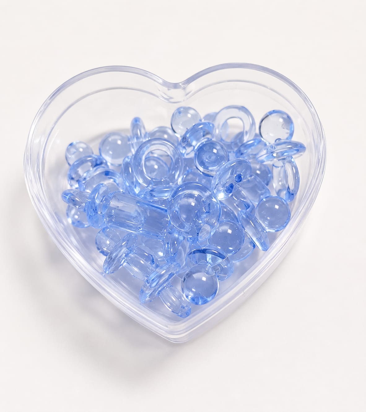 Herzbox mit Acryl-Schnullern & Fläschchen Blau - 16-teilig,Baby Shower Deko (20-25mm)