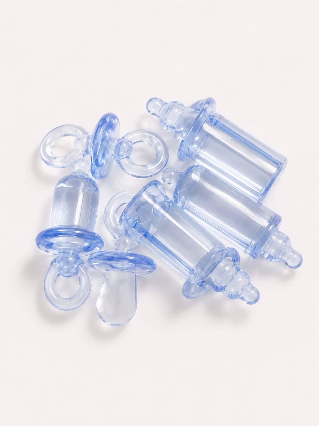 Acryl Babyfläschchen & Schnuller Blau – 8-teiliges Deko-Set für Baby Shower, Taufe & Bastelprojekte