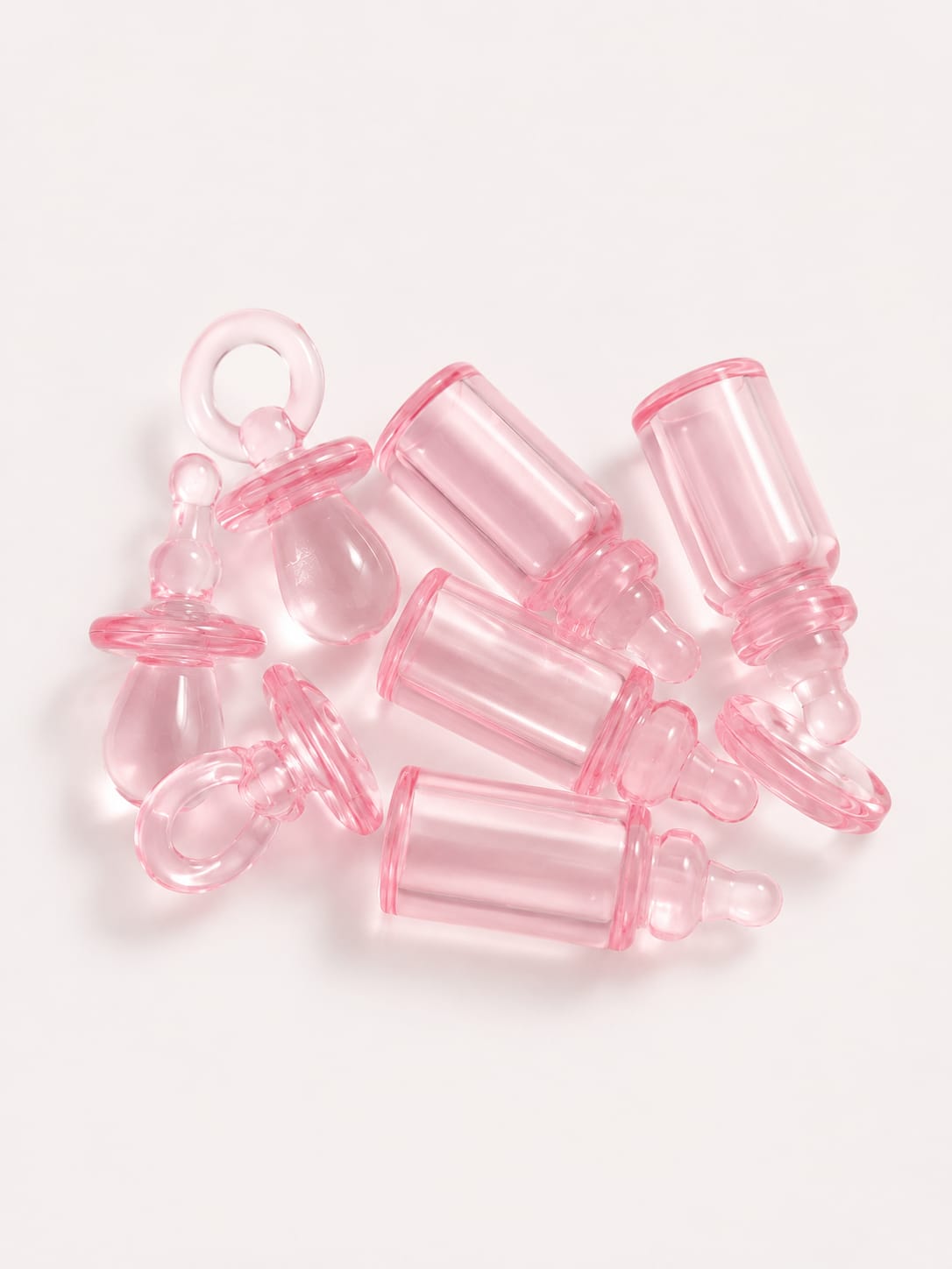 Acryl Babyfläschchen & Schnuller Rosa – 8-teiliges Deko-Set für Baby Shower, Taufe & Bastelprojekte