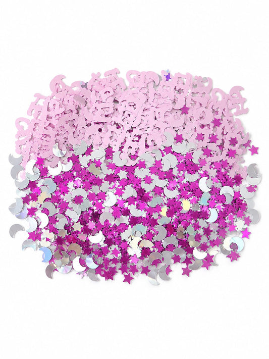 Konfetti „Baby Girl“ mit Sternen & Monden, Rosa/Silber/Pink