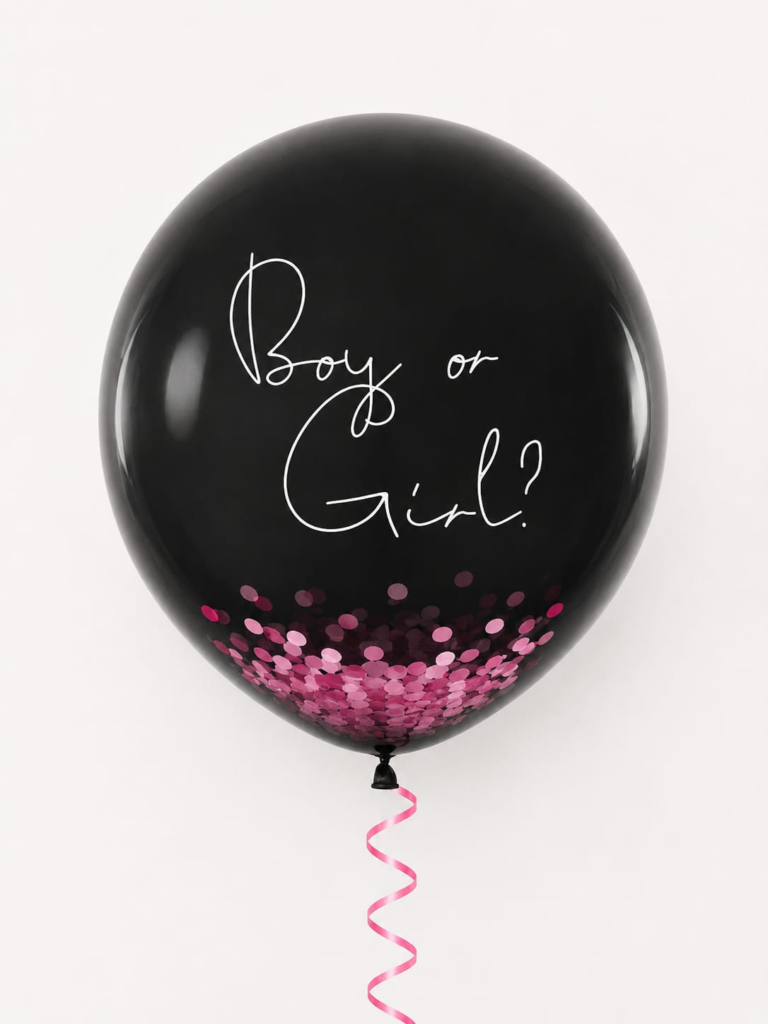 XXL Gender Reveal Ballon,,Boy or Girl?"-Schwarzer Überraschungsballon mit Rosa Konfetti (1m)