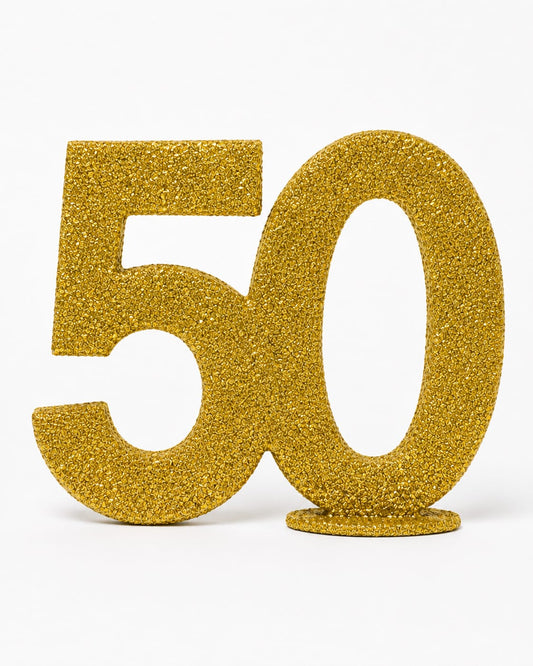 Glitzer-Zahlenaufsteller 50 in Gold – ca. 11x10 cm