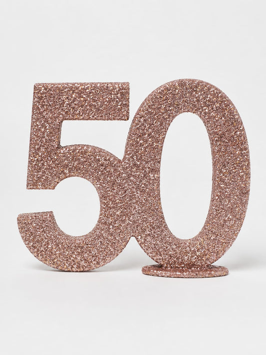 Glitzer-Zahlenaufsteller 50 in Roségold – ca. 11x10 cm