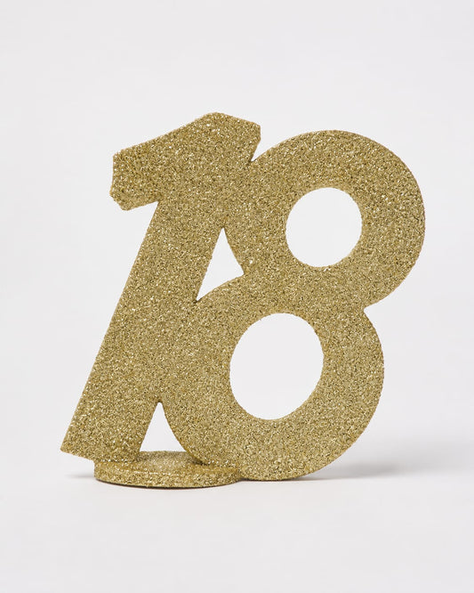 Glitzer-Zahlenaufsteller 18 in Gold – ca. 11x10 cm