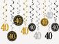 12-teiliges Hängedekorations-Set zum 40. Geburtstag in Gold, Schwarz und Silber