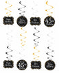12-teiliges Hängedekorations-Set „Happy Birthday“ in Gold, Schwarz & Weiß – personalisierbar mit Alterszahl