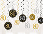 12-teiliges Hängedekorations-Set zum 80. Geburtstag in Gold, Schwarz und Silber