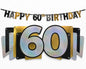 Glitzernde „Happy 60th Birthday“-Girlande mit Wimpeln in Gold, Schwarz & Holografisch – 2,13 m