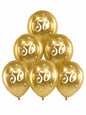 6 goldene Luftballons zum 50. Geburtstag mit weißem „60“-Aufdruck und Sternenmotiven