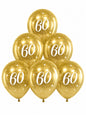 6 goldene Luftballons zum 60. Geburtstag mit weißem „60“-Aufdruck und Sternenmotiven
