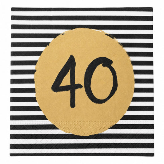 20 Servietten zum 40. Geburtstag in Schwarz, Weiß und Gold – 33 × 33 cm