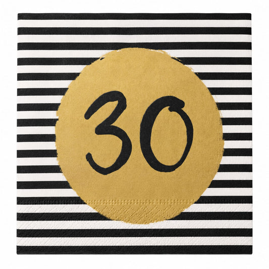 20 Servietten zum 30. Geburtstag in Schwarz, Weiß und Gold – 33 × 33 cm