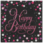 16 Geburtstagsservietten „Happy Birthday“ in Schwarz mit pinkem Glitzerschriftzug und Konfetti – 33 × 33 cm