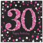 16 Servietten zum 30. Geburtstag in Schwarz mit pinkem Glitzermotiv und Konfetti – 33 × 33 cm
