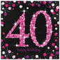 16 Servietten zum 40. Geburtstag in Schwarz mit pinkem Glitzermotiv und Konfetti – 33 × 33 cm