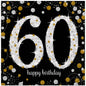 16 Servietten zum 60. Geburtstag in Schwarz, Gold und Silber mit „Happy Birthday“-Motiv – 33 × 33 cm