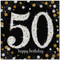 16 Servietten zum 50. Geburtstag in Schwarz, Gold und Silber mit „Happy Birthday“-Motiv – 33 × 33 cm