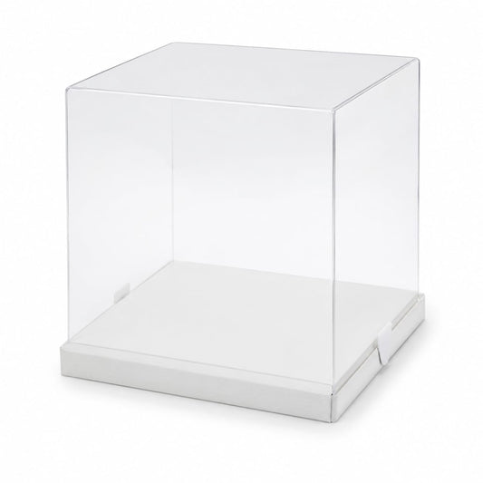 Transparente Geschenkbox mit weißer Bodenplatte – Präsentationsbox für Geschenke & Dekoration