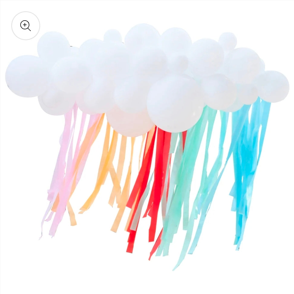 DIY Ballon-Hintergrund Regenbogen-Regen mit weißen Wolken & Luftballons