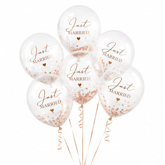Hochzeitsballons "Just Married" Transparent mit Rosegold-Aufdruck - 5er Set