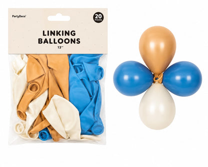 Linking Ballons Pastell Mix 13" - Blau, Creme & Beige, 20 Stueck