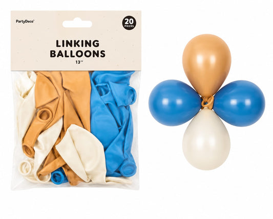 Linking Ballons Pastell Mix 13" - Blau, Creme & Beige, 20 Stueck