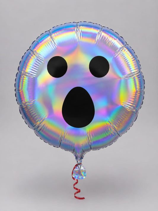 Halloween Folienballon "Holographischer Geist" - Runder Spukgesicht Ballon