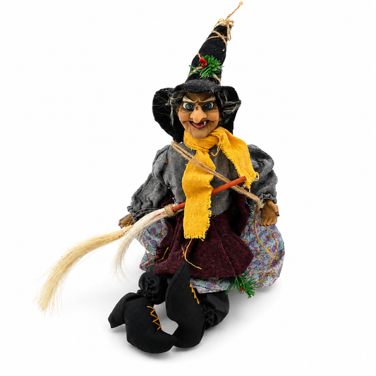 Halloween Hexenfigur mit Besen - Hängedekoration