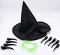 Hexenhut Halloween Set mit Krallenfingernägel & Vampirgebiss